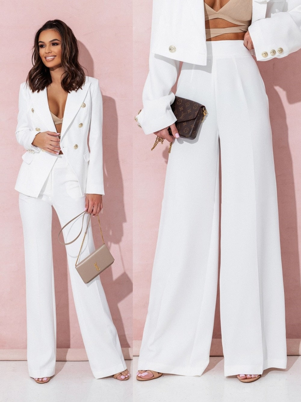 Zelvoria | Women Two Piece Blazer Set with Tailored Fit and Straight Pants