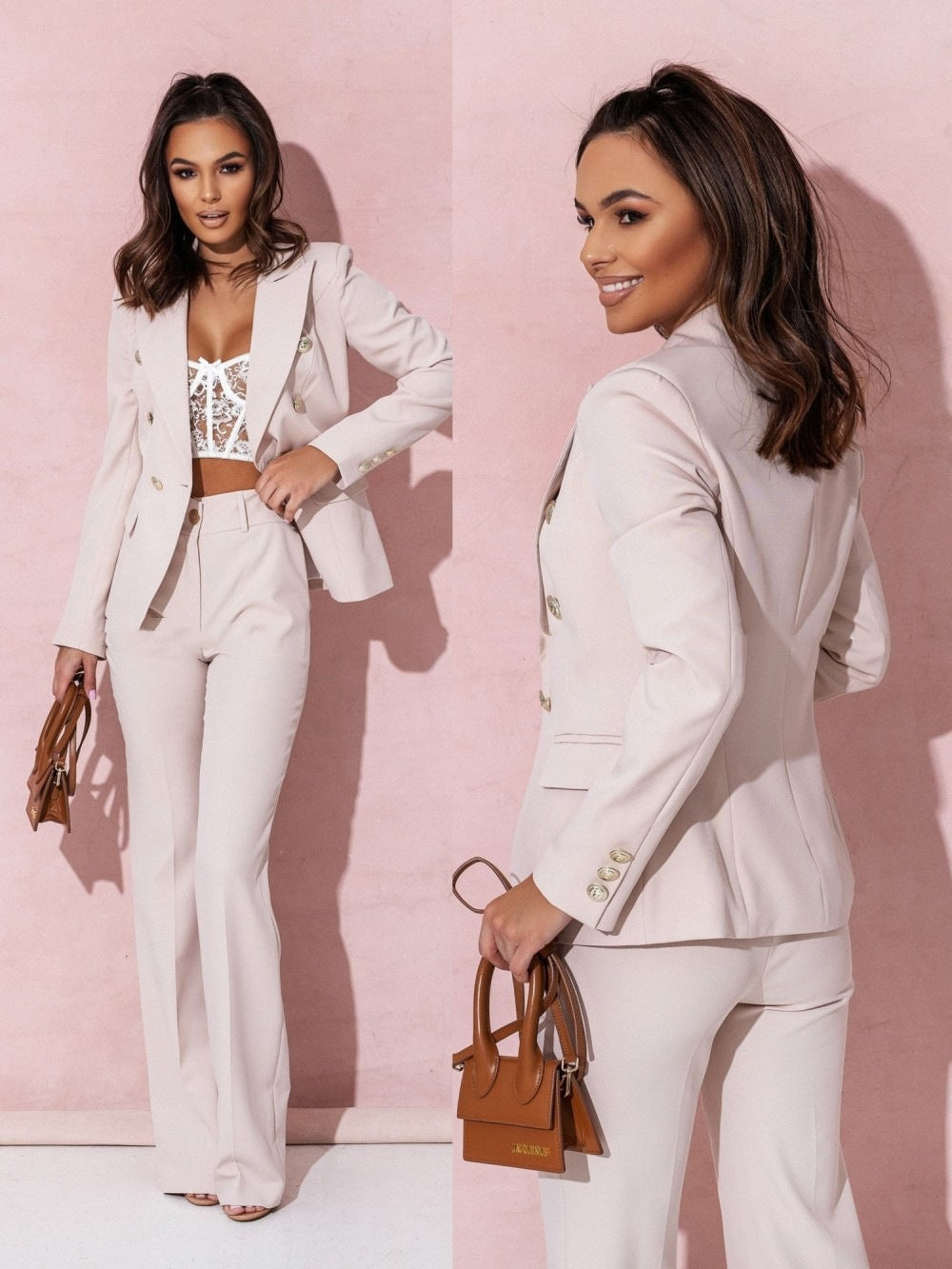 Zelvoria | Women Two Piece Blazer Set with Tailored Fit and Straight Pants