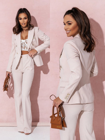 Zelvoria | Women Two Piece Blazer Set with Tailored Fit and Straight Pants