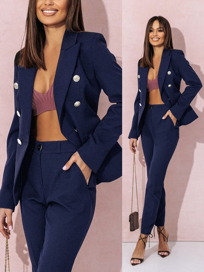 Zelvoria | Women Two Piece Blazer Set with Tailored Fit and Straight Pants