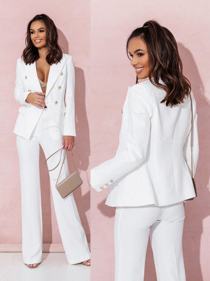 Zelvoria | Women Two Piece Blazer Set with Tailored Fit and Straight Pants