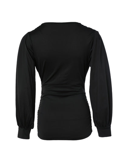 Heather | Deep V-Neck Ruched Long Sleeve Top