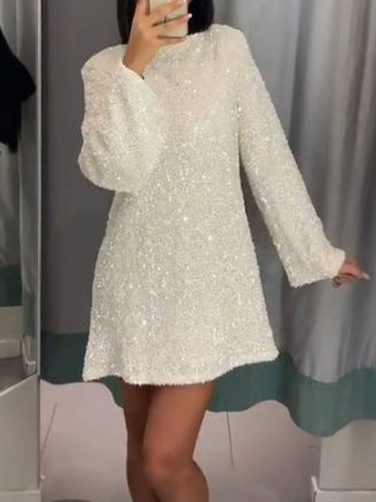 Marielle | Women sequin dress with long sleeves and bow detail