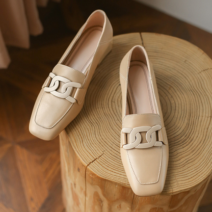 Velnora | Women Loafers with Block Heel and Decorative Strap Design