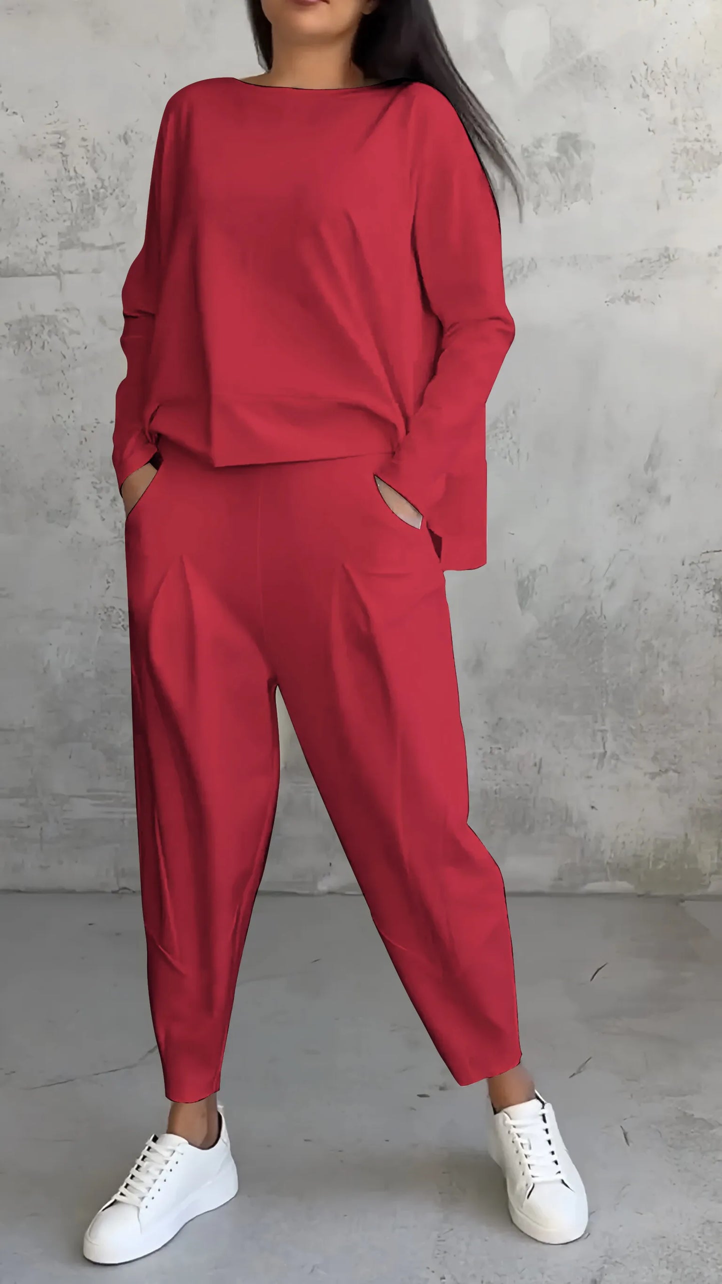 Solviera | Women Two Piece Set with Long Sleeve Top and Relaxed Fit Pants