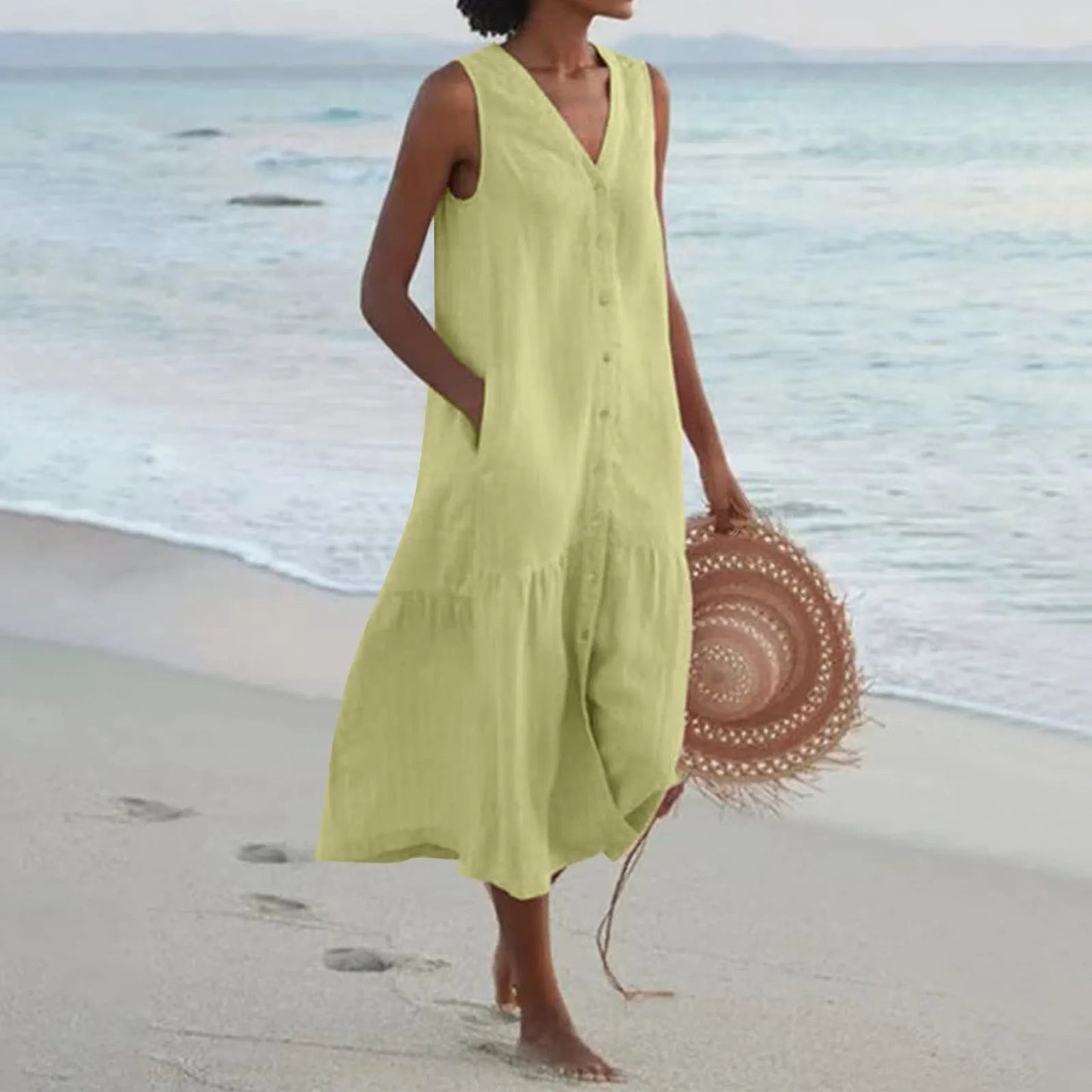 Jolie | Women midi dress with V-neck and button front