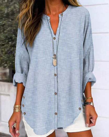Elaine | Women blouse with striped pattern and button front design