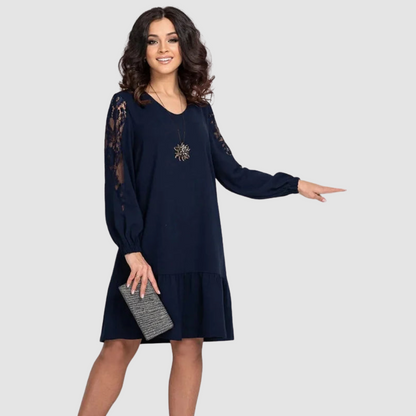 Ruby | Elegant Lace Sleeve Midi Dress with Long Sleeves
