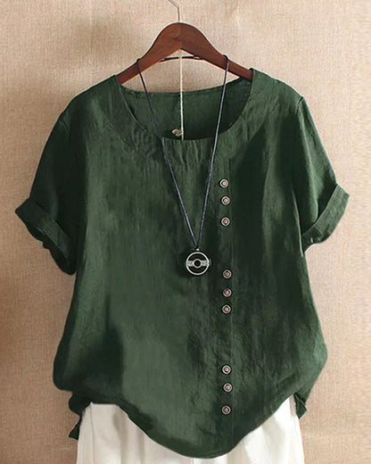 Xaria | Women’s Elegant  Round-Neck Blouse  with Short-Sleeve | Button