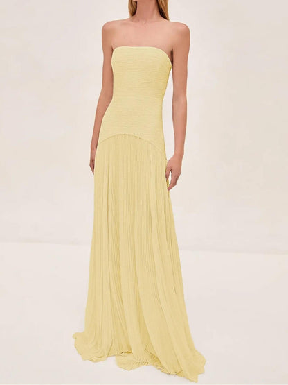 Skylar | Women’s pleated wedding guest maxi dress with strapless fit