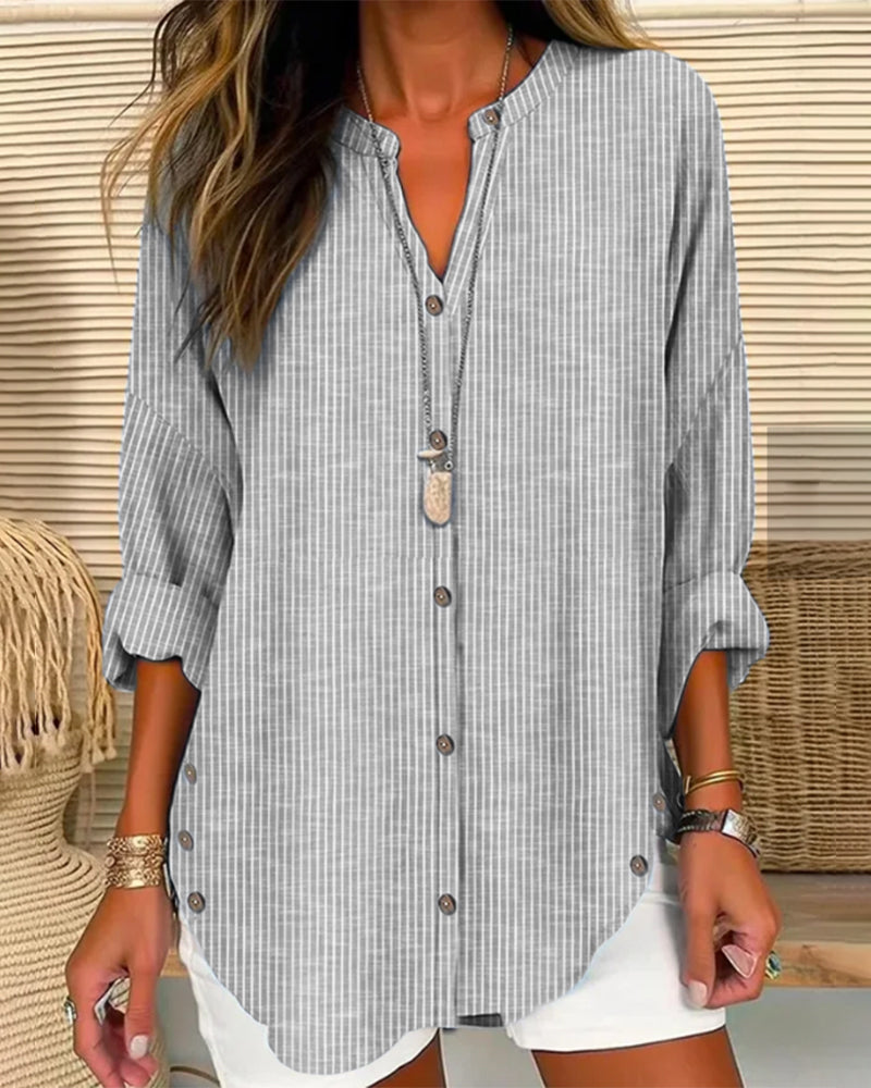 Elaine | Women blouse with striped pattern and button front design