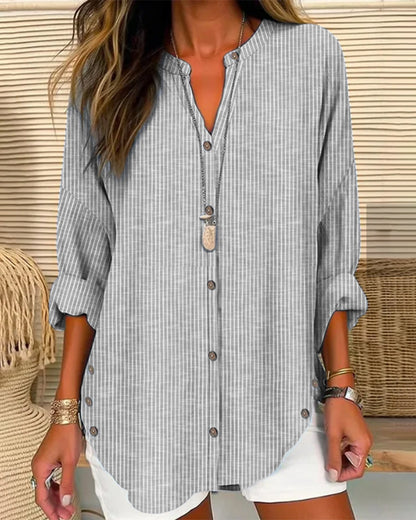 Elaine | Women blouse with striped pattern and button front design