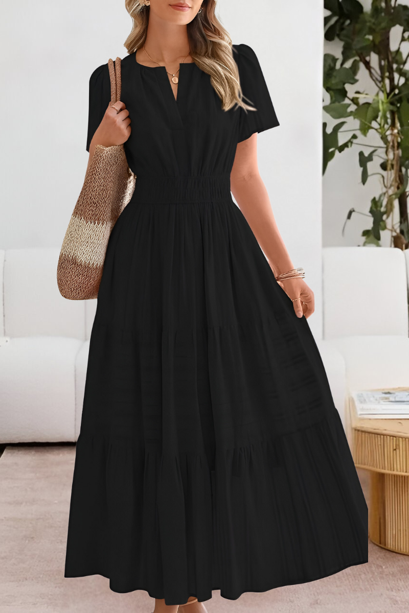 Claire | Women’s boho smocked midi dress with short sleeves