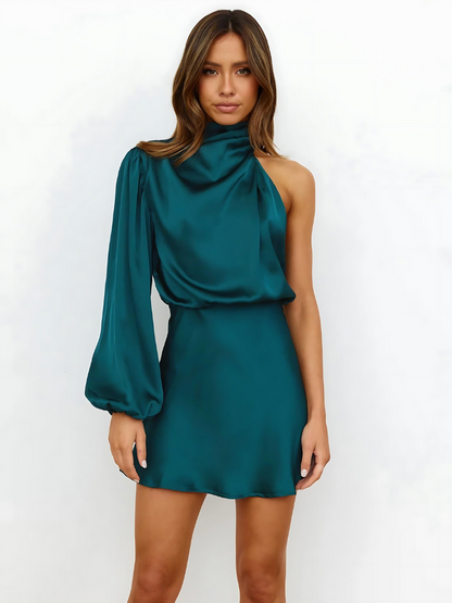 Julia | Elegant one shoulder dress with draped sleeve detail