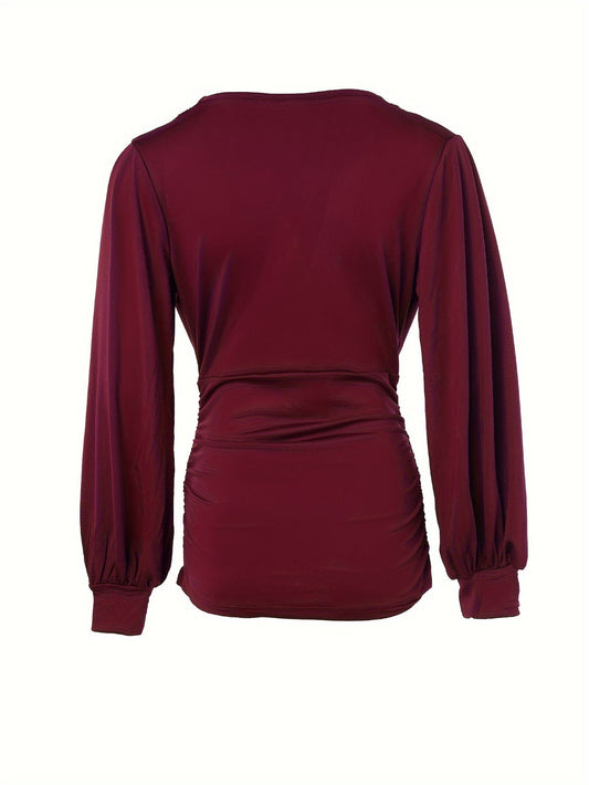 Heather | Deep V-Neck Ruched Long Sleeve Top