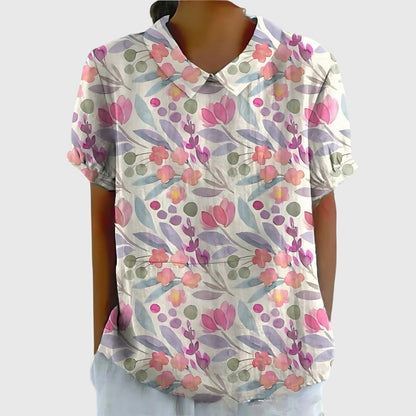 Ivy | Floral Blouse with Short Sleeve Button Front Design