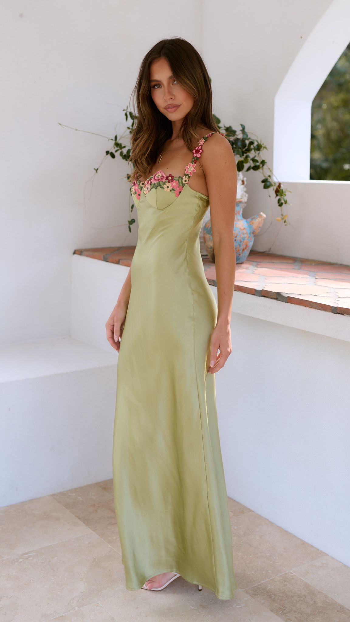 Lily | Women's maxi dress with floral detail and slim straps