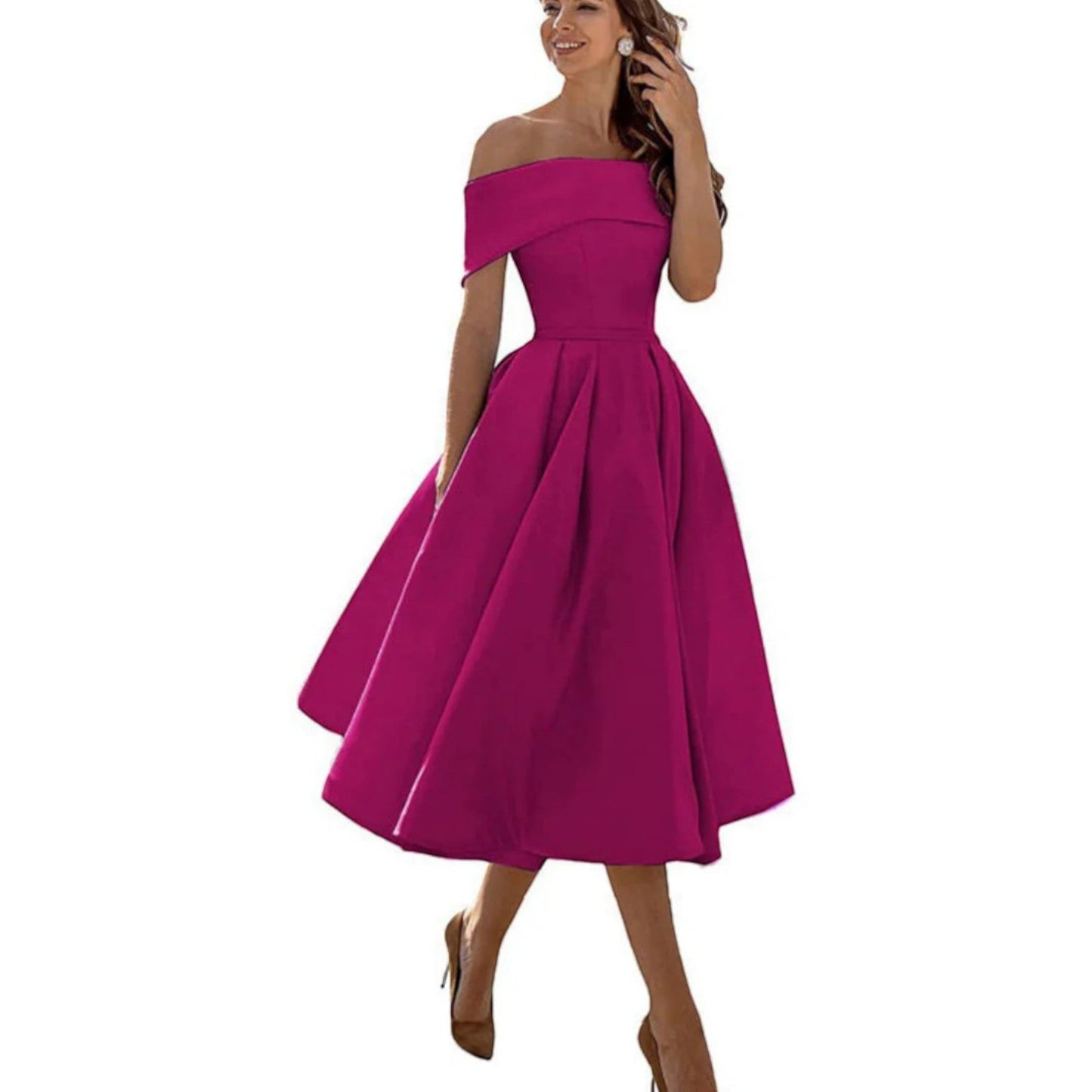 Paisley | Women’s off shoulder cocktail midi dress