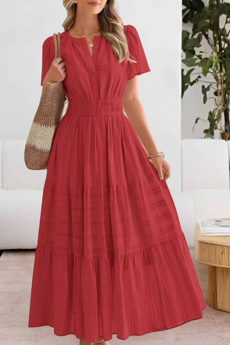 Claire | Women’s boho smocked midi dress with short sleeves