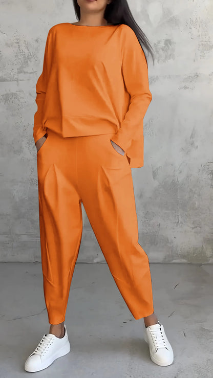 Solviera | Women Two Piece Set with Long Sleeve Top and Relaxed Fit Pants