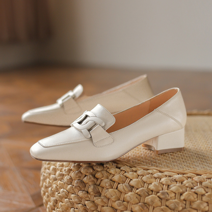Velnora | Women Loafers with Block Heel and Decorative Strap Design