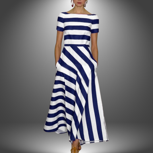 Penelope | Striped Short Sleeve Maxi Dress with Pockets