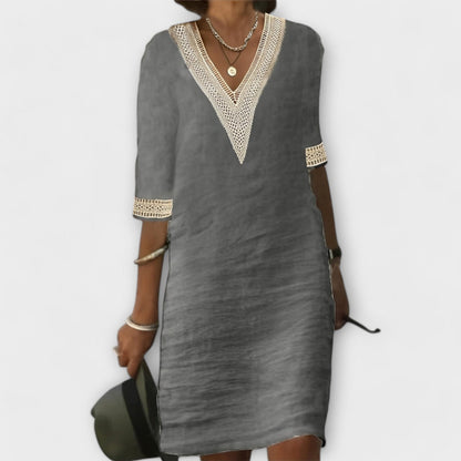 Sophie | Women’s boho relaxed dress with lace trim V neck