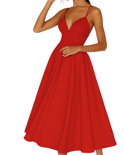 Brittany | Women’s Elegant Strappy Midi Dress With Spaghetti Straps
