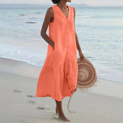 Jolie | Women midi dress with V-neck and button front