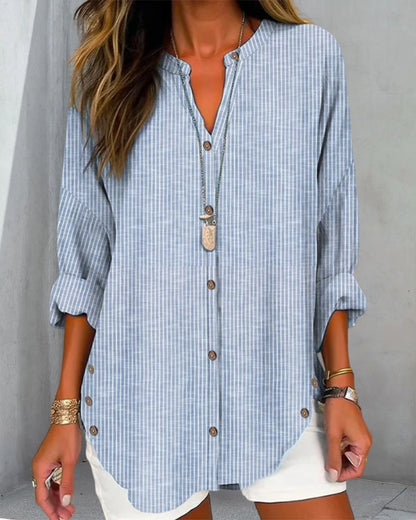 Elaine | Women blouse with striped pattern and button front design