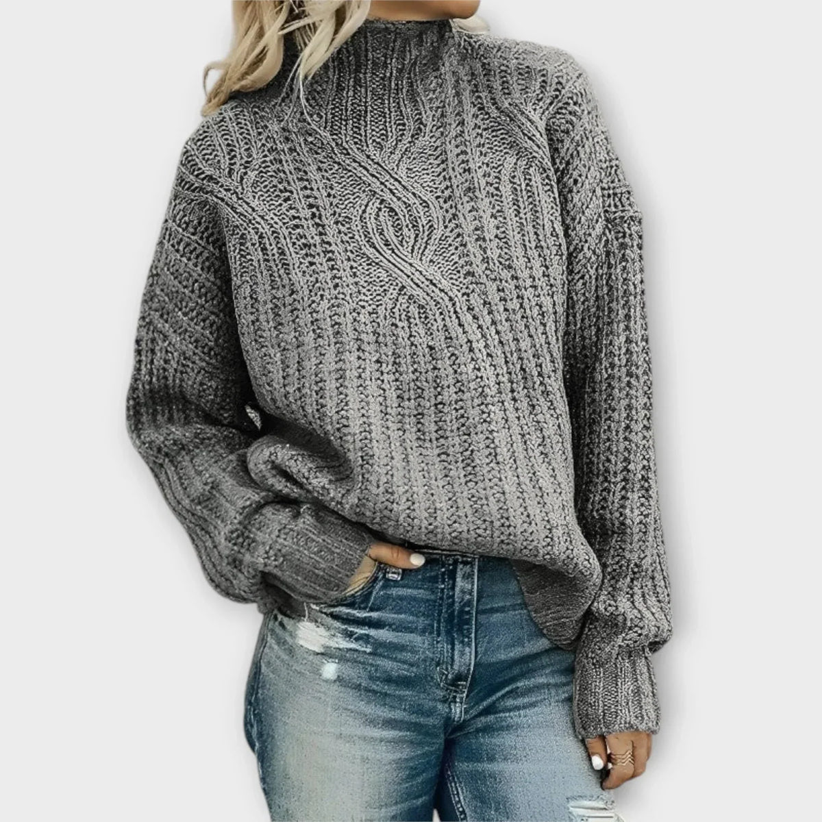Michelle | Modern Cable Knit Sweater with High Neck