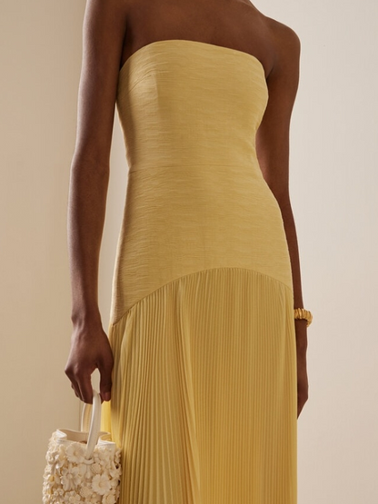 Skylar | Women’s pleated wedding guest maxi dress with strapless fit