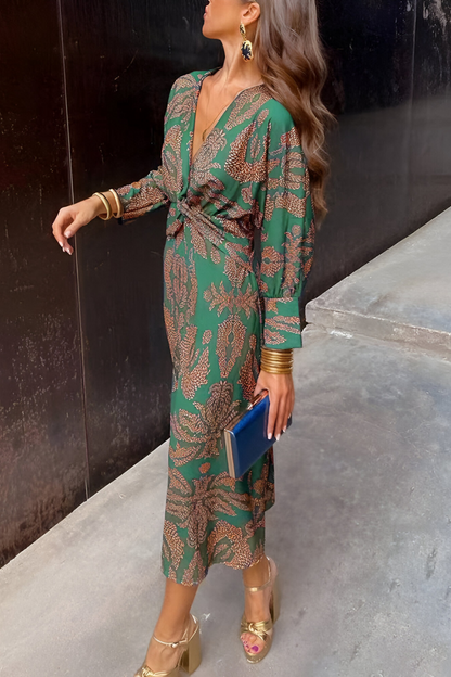 Aurora | Elegant floral midi dress with twist detail