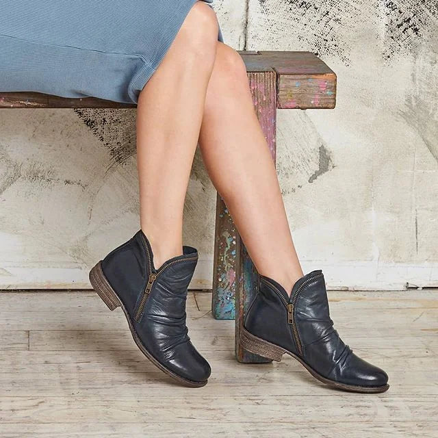 Carol | Women's Side Zip Ankle Boots with Ruched Detail