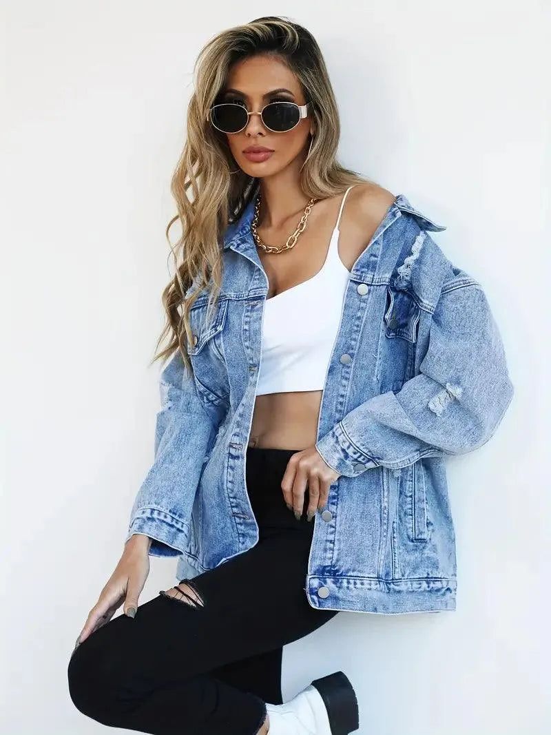 Harper | Women's Oversized Denim Jacket with Waterproof Finish
