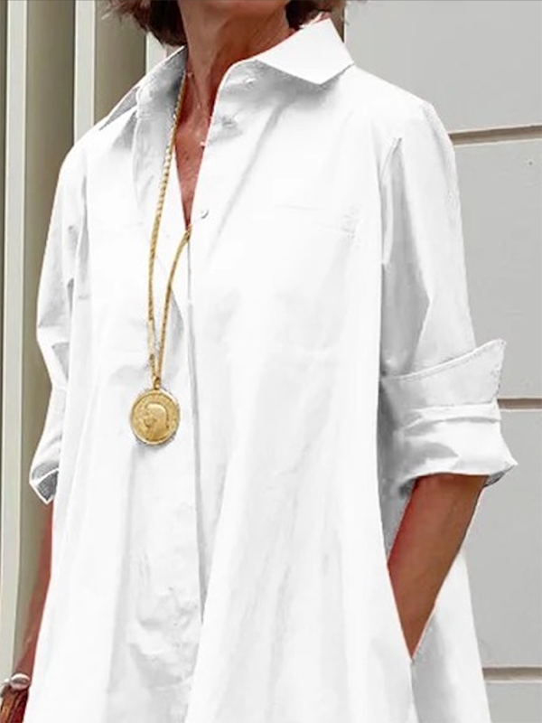 Hannah | Loose midi shirt dress with lapel collar and long sleeves