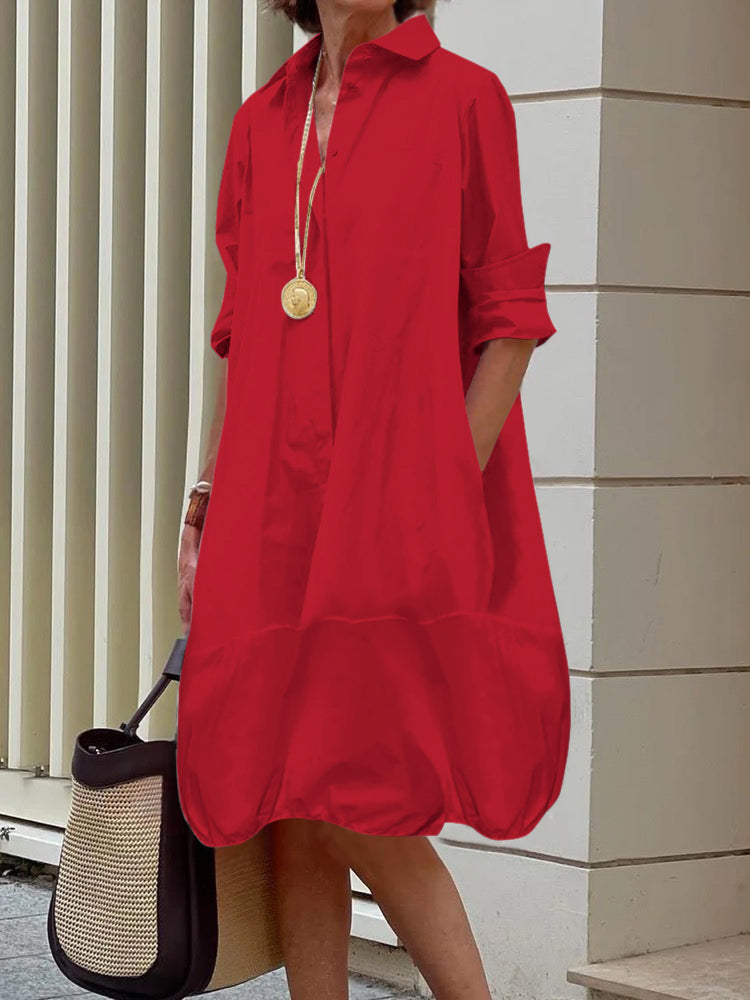 Hannah | Loose midi shirt dress with lapel collar and long sleeves