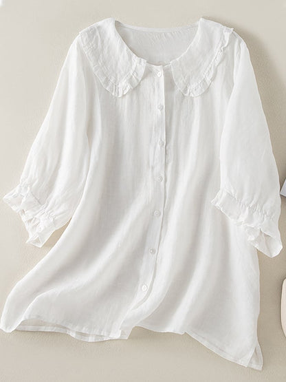 Elina | Women shirt with ruffle collar and button front design