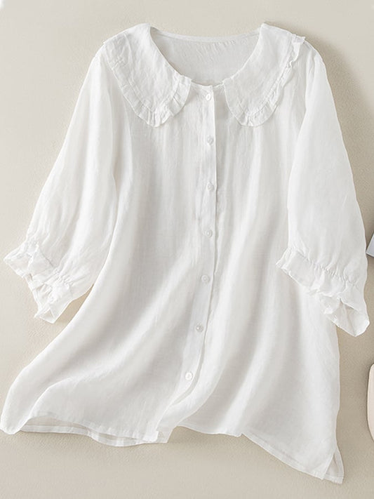 Elina | Women shirt with ruffle collar and button front design