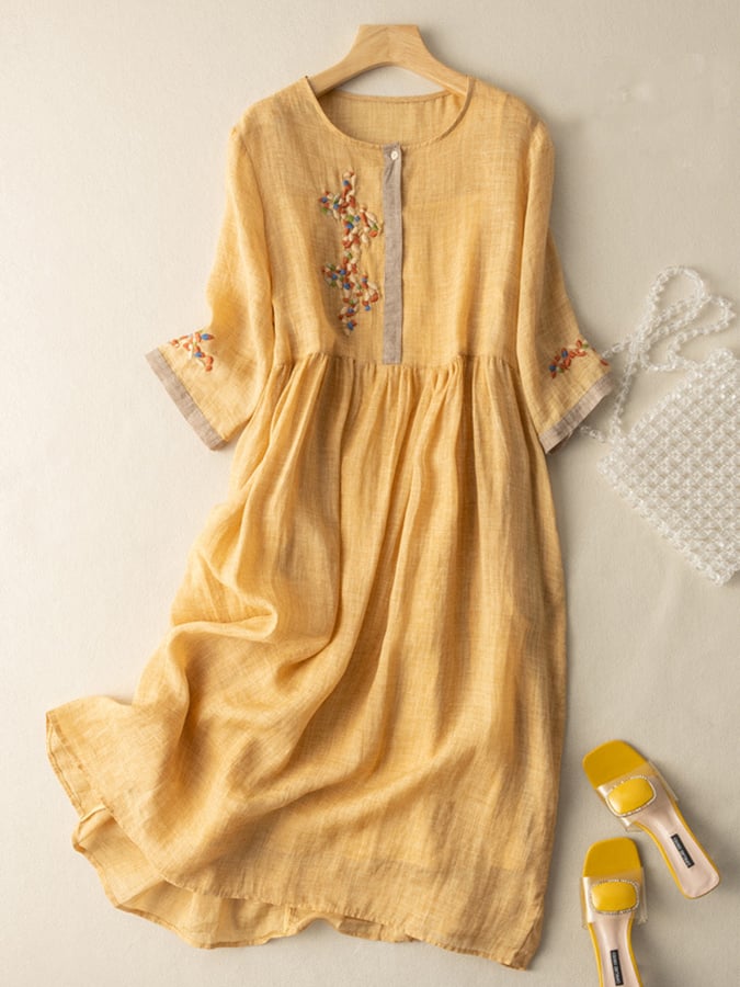 Camila | Women midi dress with embroidered detail and loose fit