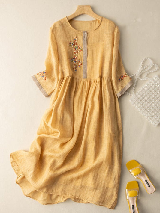 Camila | Women midi dress with embroidered detail and loose fit