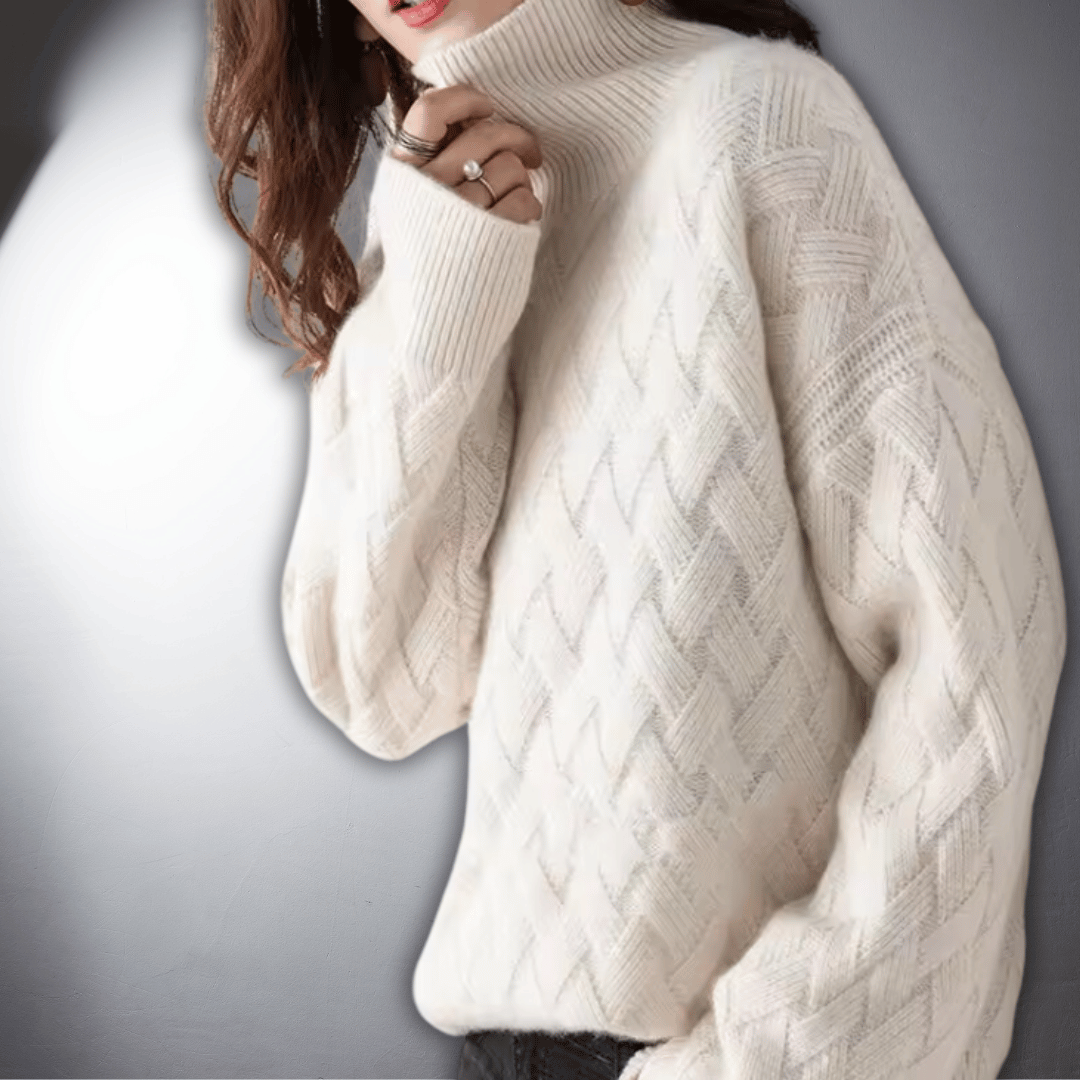 Deborah | High Neck Knit Sweater with Cable Pattern