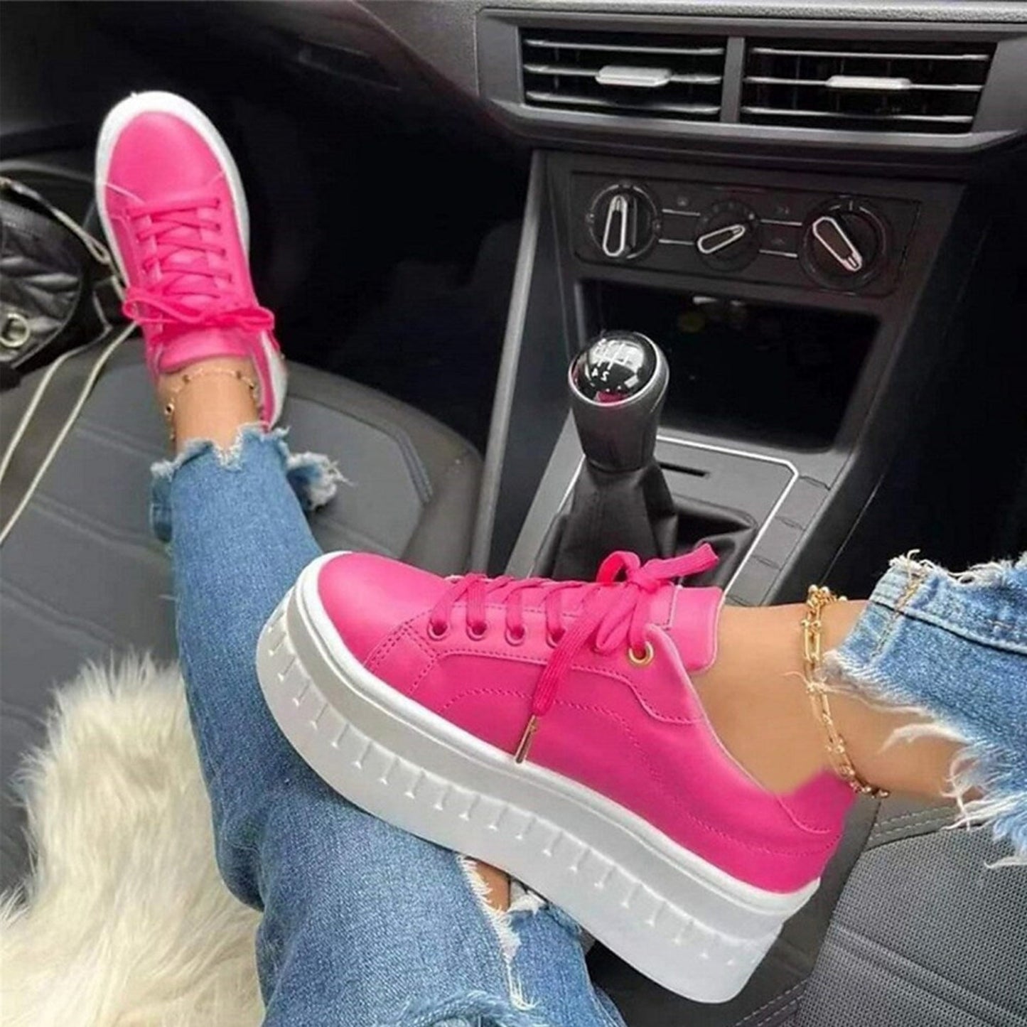 Calvera | Women Sneakers with Thick Sole and Lace Up Design