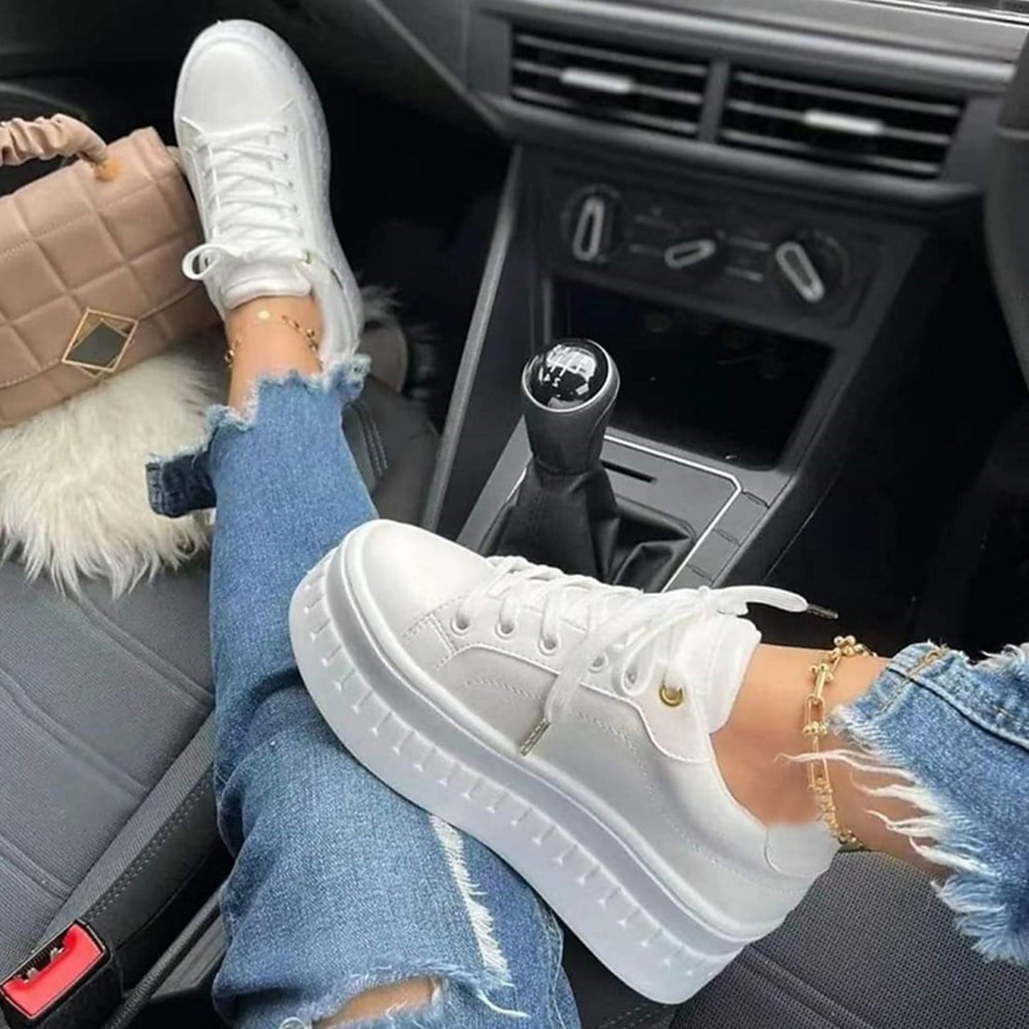 Calvera | Women Sneakers with Thick Sole and Lace Up Design