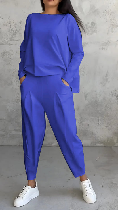 Solviera | Women Two Piece Set with Long Sleeve Top and Relaxed Fit Pants