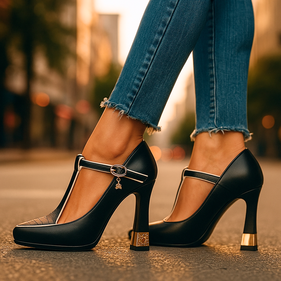 Clara | Elegant Pointed Toe T Strap Heels