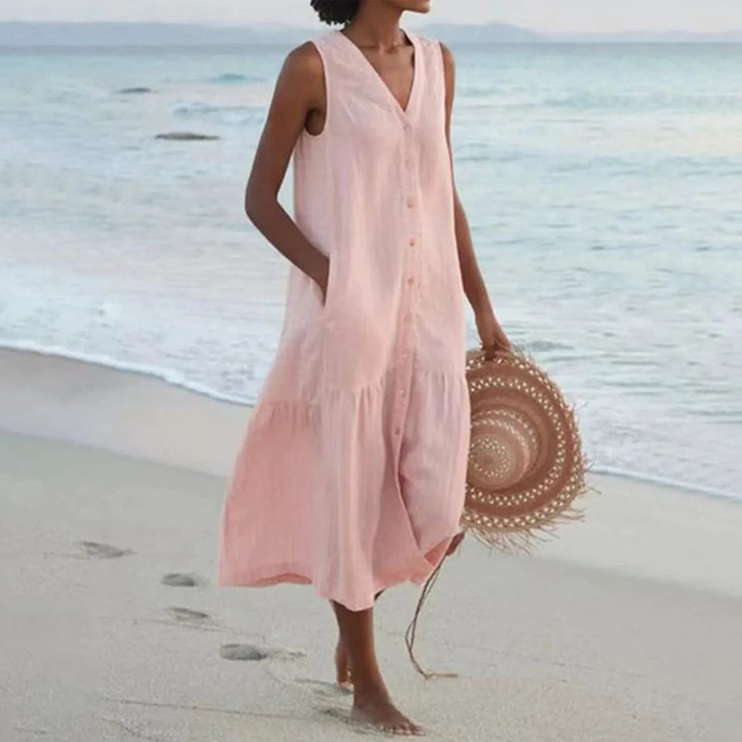 Jolie | Women midi dress with V-neck and button front