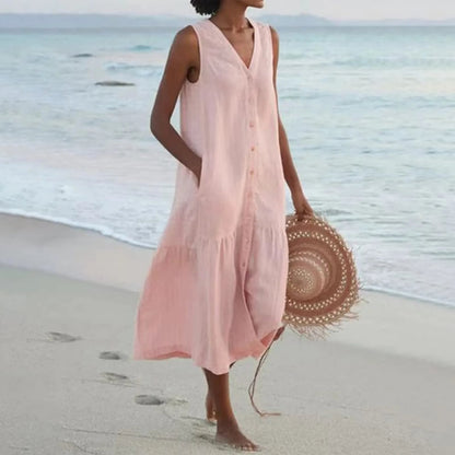 Jolie | Women midi dress with V-neck and button front