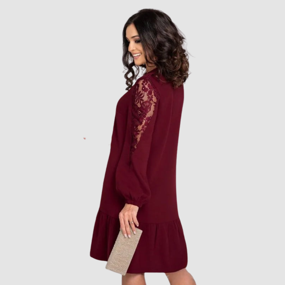 Ruby | Elegant Lace Sleeve Midi Dress with Long Sleeves