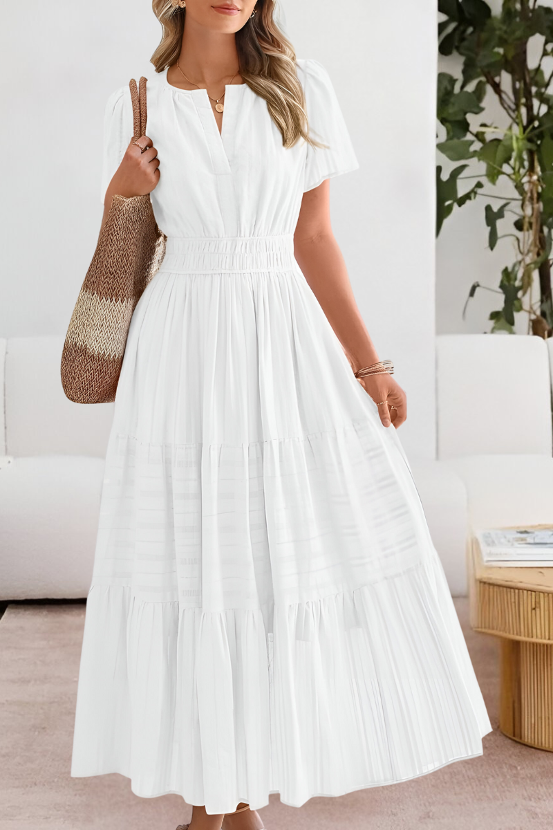 Claire | Women’s boho smocked midi dress with short sleeves